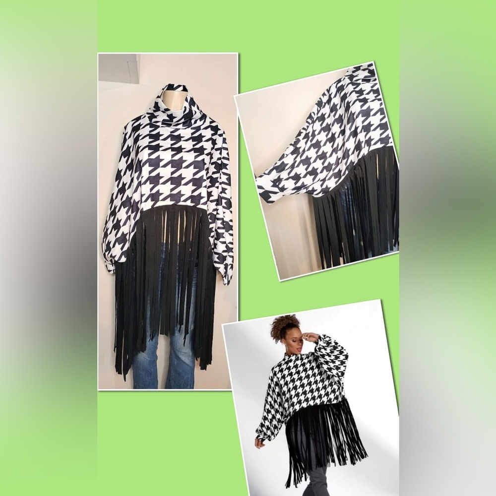 Houndstooth fringe top
